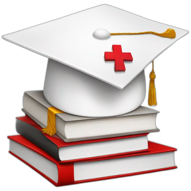 White Student cap with red medical cross On a stack of books emoji
