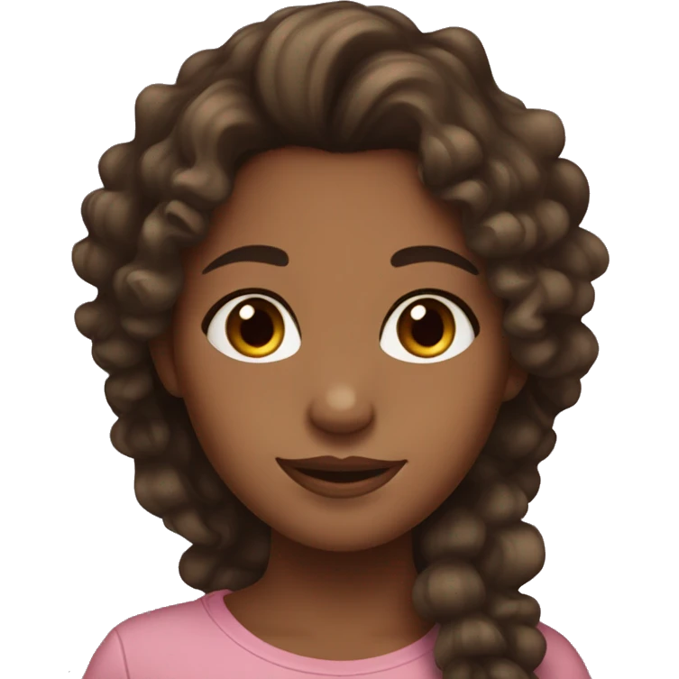 Girl brown skin girl with dark brown hair,brown eyes with curly hair at the neck emoji