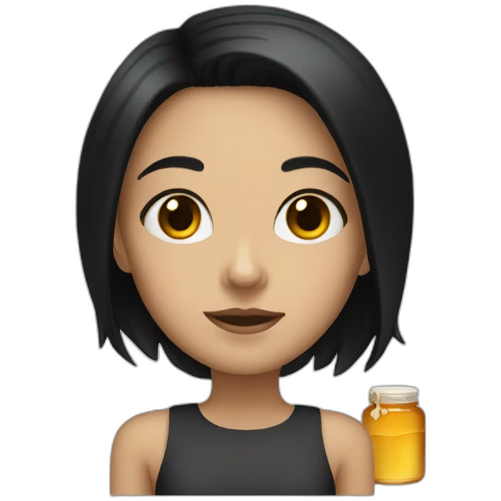 White girl with straight black hair full of honey emoji