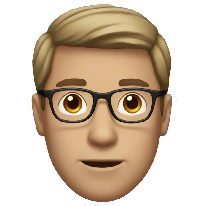 White man with short and brown hair using glasses emoji