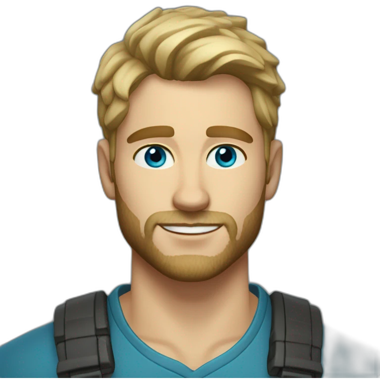 Handsome 34 year old man with dirty blonde hair and kind ocean blue eyes and a short cropped beard  emoji