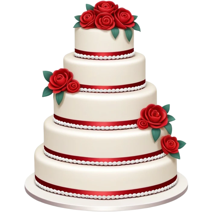 Elegant multi-tiered red wedding cake with white decorations and flowers emoji