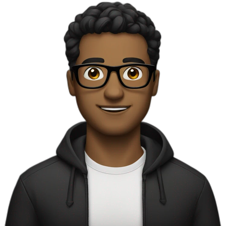 A man with black hair with the Instagram logo behind him, wearing black glasses emoji