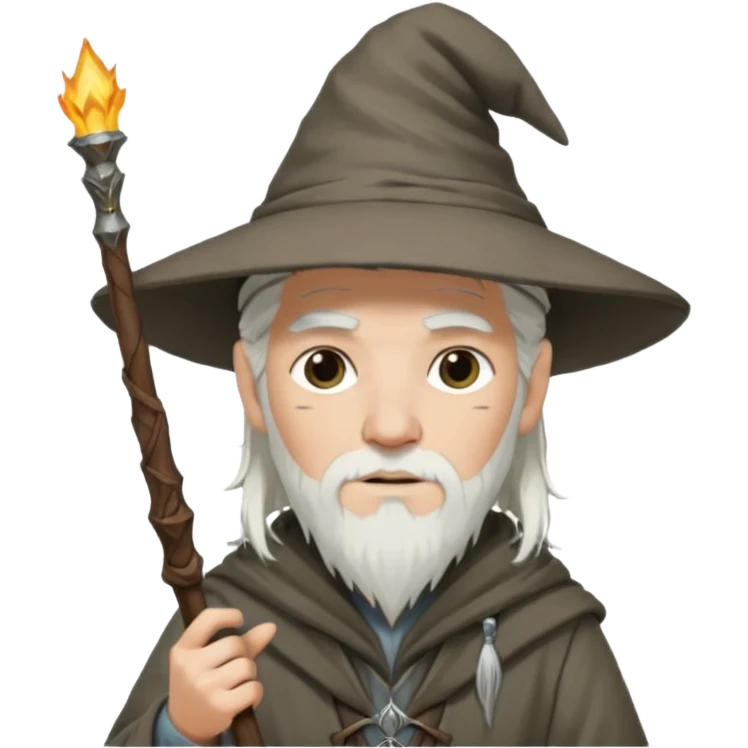 A punk guy with white hair, wearing a hat, holding a Gandalf staff and an AK-47 emoji
