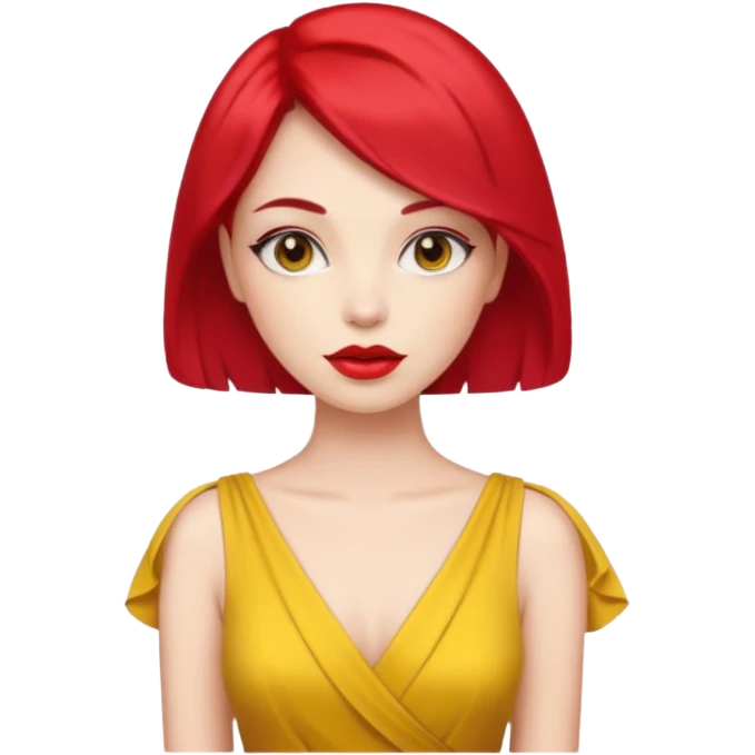 woman red lips, deifferent hair, yellow dress. emoji