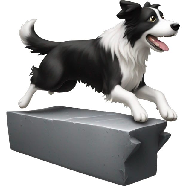 Anvil with border collie jumping over emoji