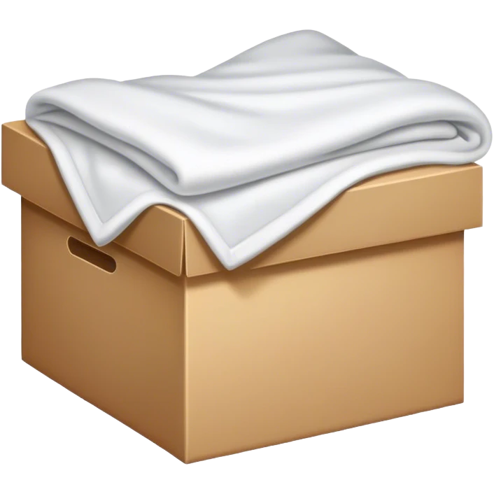 Box with white blanket inside, folded up emoji