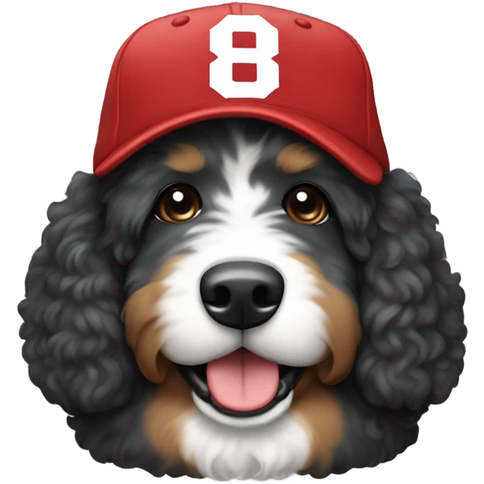 Bernedoodle with Ohio state baseball cap emoji