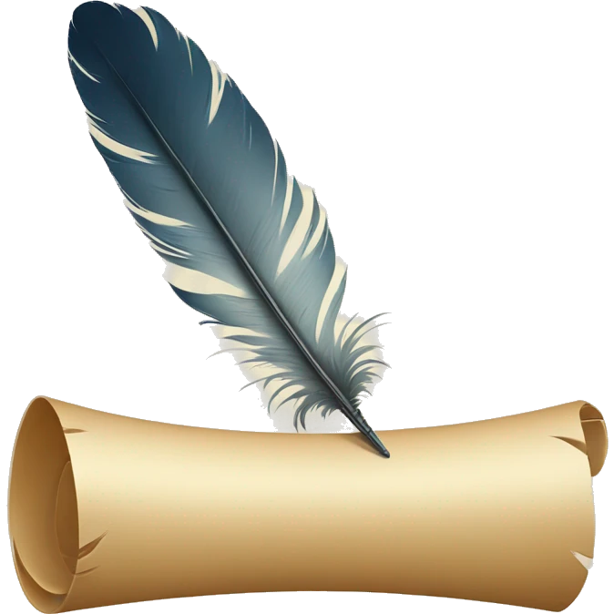 a feather quill and a scroll emoji
