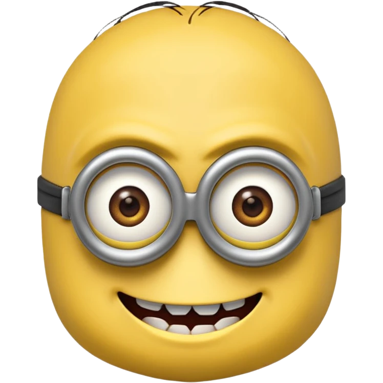 minion emoji close up, menacing smile, villainous expression emoji