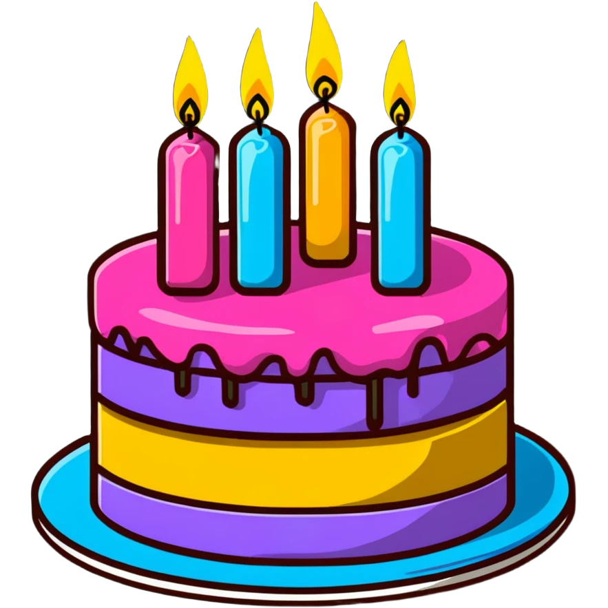 festive birthday cake with candles and party decorations emoji