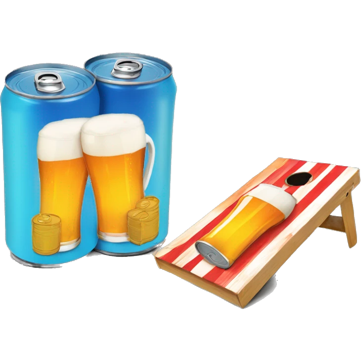 Cornhole board and beer cans next to it  emoji