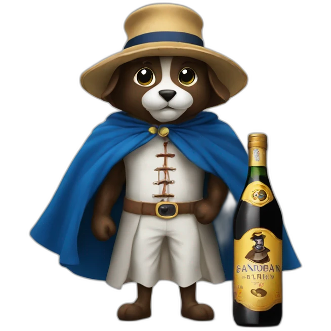 the mascot of the Sandeman brand with his cape and his bottle of Porto emoji