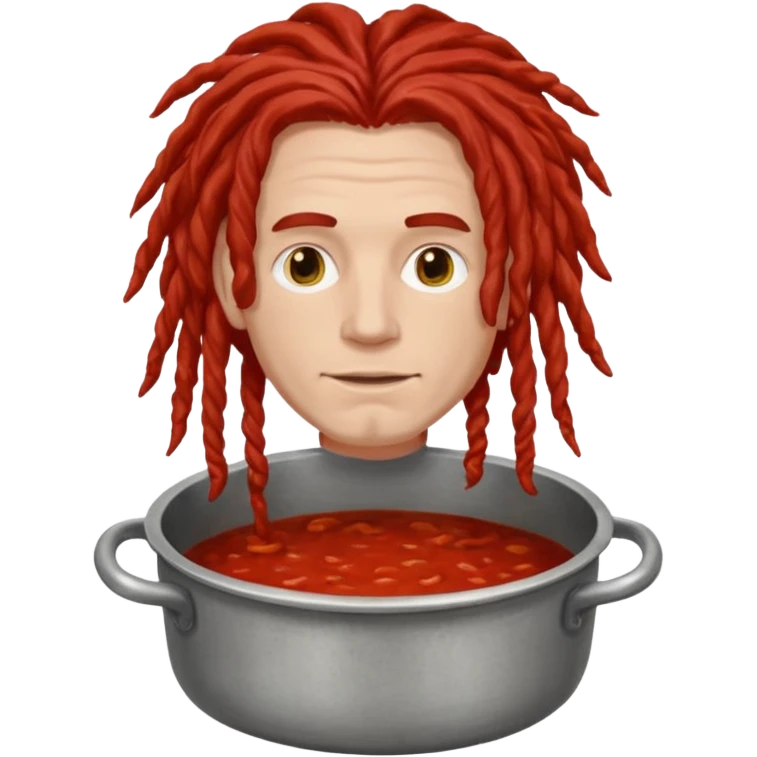 a white man with dreadlocks immersed in a pot of sauce emoji