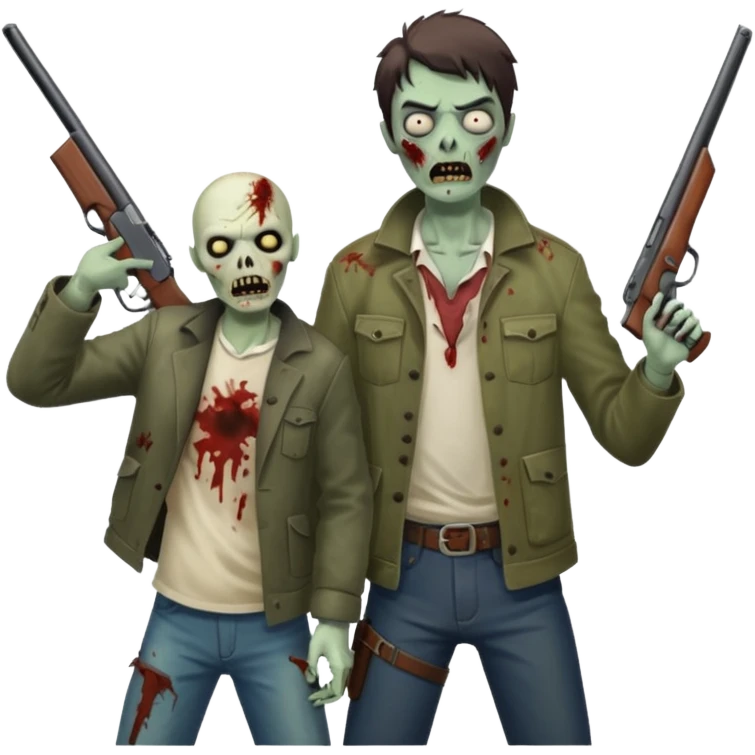 Hero shooting zombie with shotgun, dramatic lighting, horror action scene, no background











 emoji