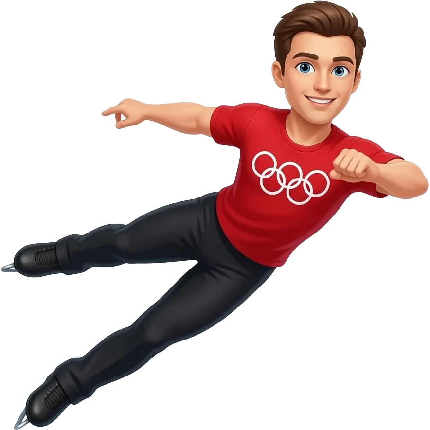male olympic figure skater wearing red shirt with olympic logo emoji