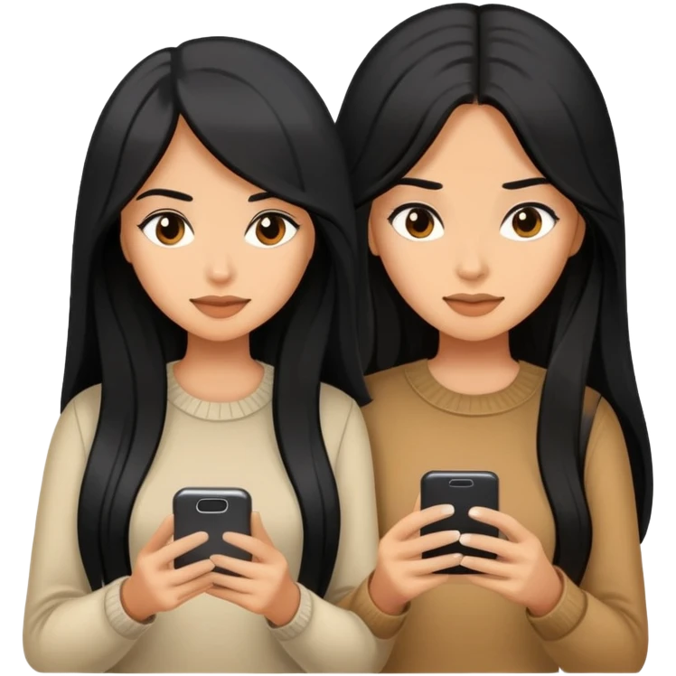women with black long hair texting on their phones  emoji
