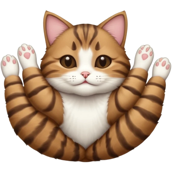 dark brown tabby and white cat in funny positions upside down with eyes closed emoji