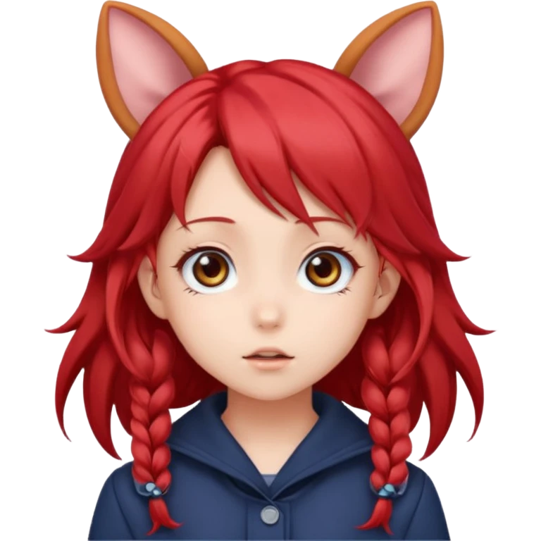 cute anime girl with ears, red blowing hair emoji