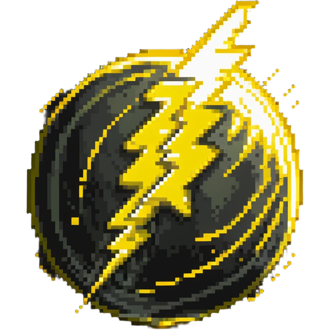 Glowing yellow orb with speed lines, color #eab308 with lighter glow, motion lines, lightning bolt symbol, dynamic energetic appearance, 32x32 pixels emoji