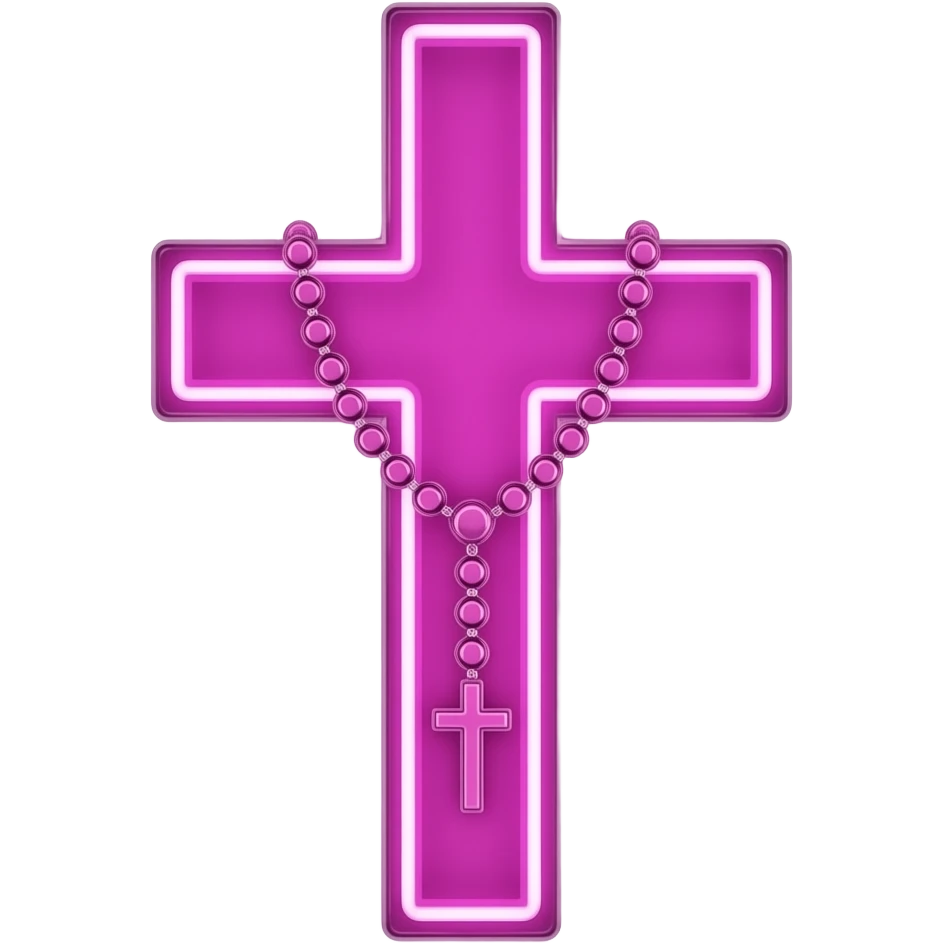 cruz sagrada magenta vidro neon com rosário magenta vidro neon emoji