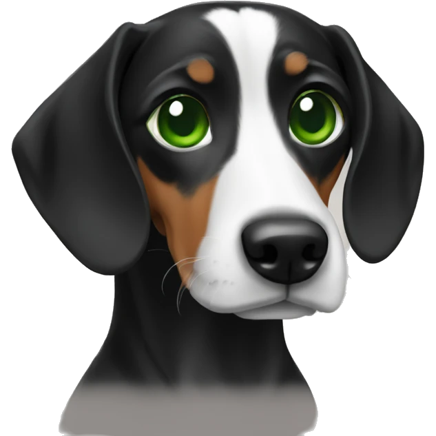 White Lebanese with green eyes holding a black dachshund emoji