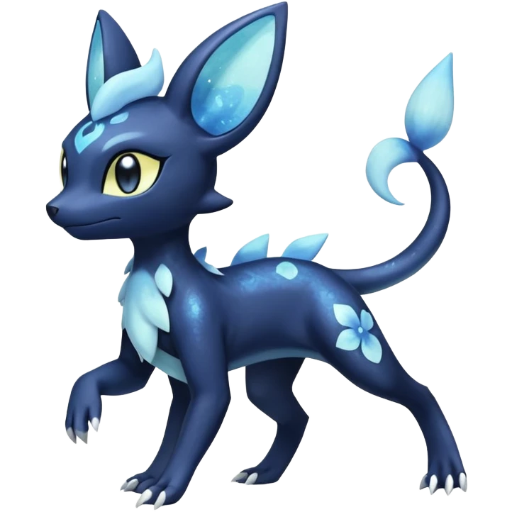 Shiny icy iridescent Pastel Nebulae Salandit-Meowstic-Umbreon-Fakémon-hybrid-creature (full body)  emoji