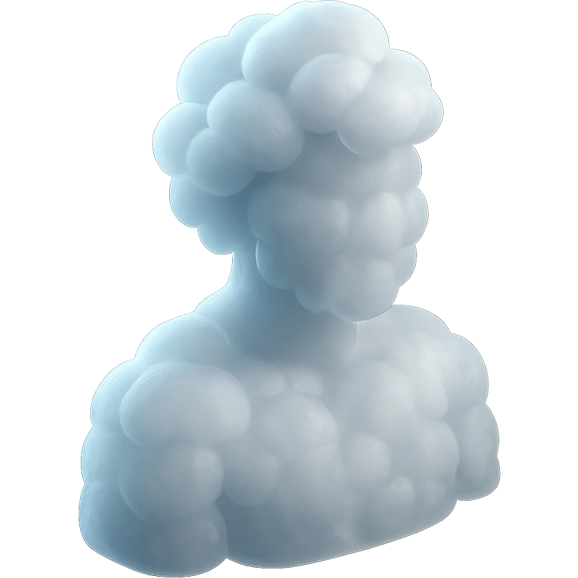 A person from the shoulders up, entirely composed of fluffy white convex clouds emoji