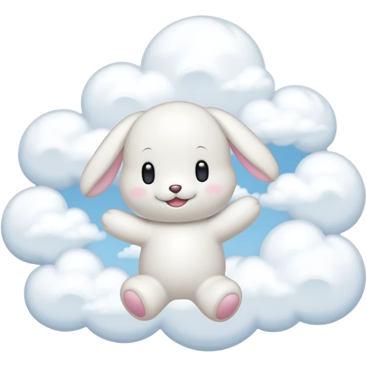 Cinnamon roll from sanrio dancing in the clouds that looks just like him from the cartoon emoji
