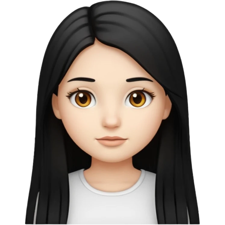 make a girl emoji with straight long black hair and blonde highlights and brown eyes with pretty eyelashes wearing a white top emoji