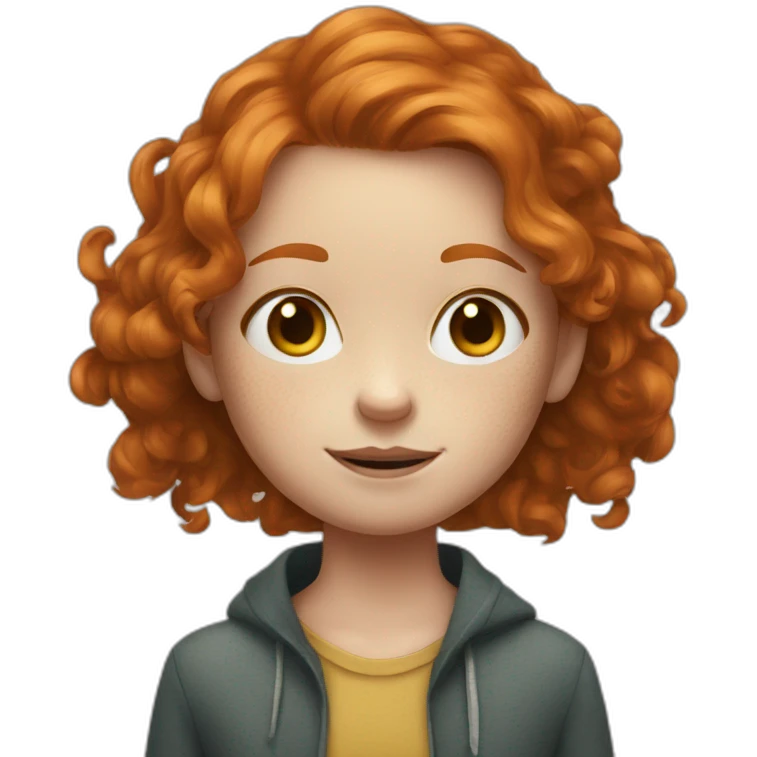 young ginger girl, head, dark big freckles emoji