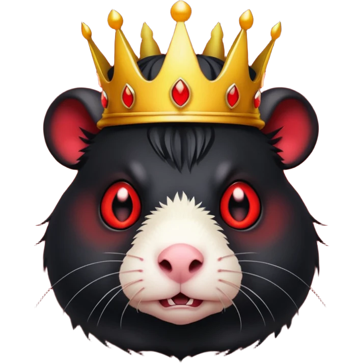 black guinea pig with glowing red eyes, sinister expression, demon crown, emoji style emoji