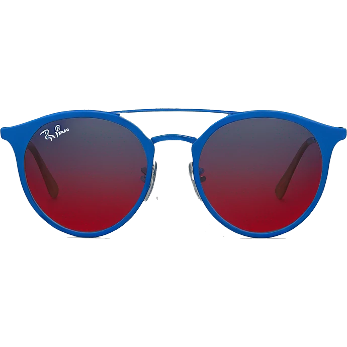 dark red  ray ban round metal sunglasses  with blue frame front view  emoji