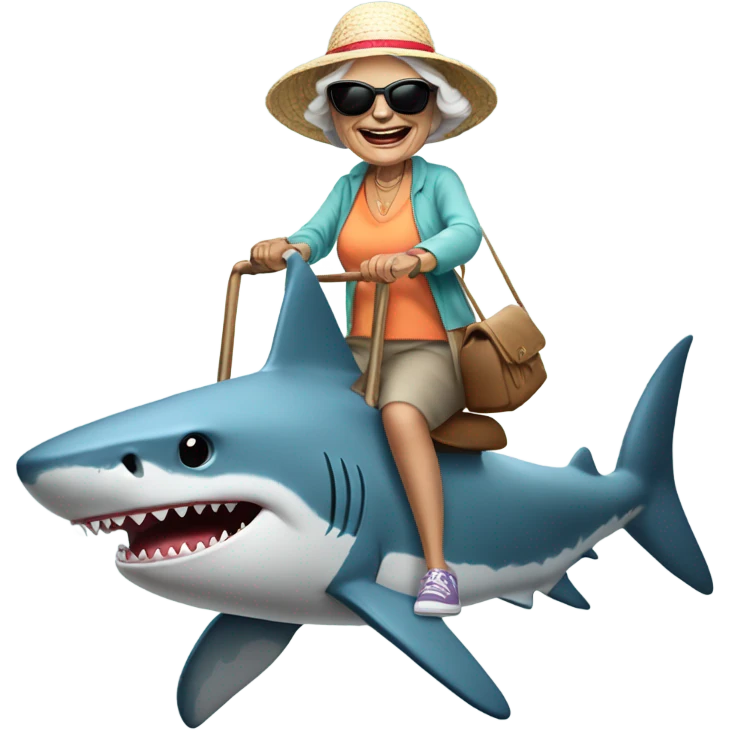 grandma riding a shark emoji
