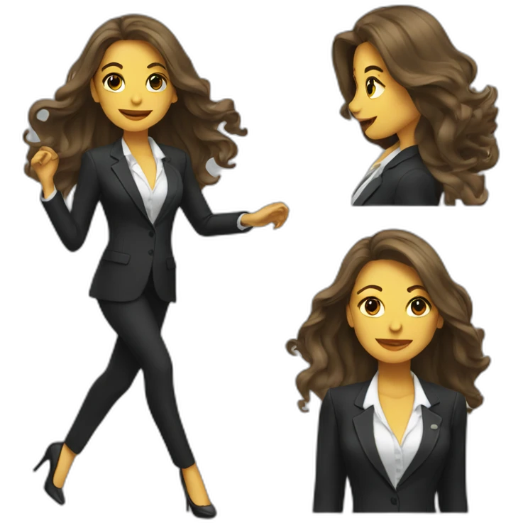 Woman with long hair dressing a suit dancing in high heels emoji