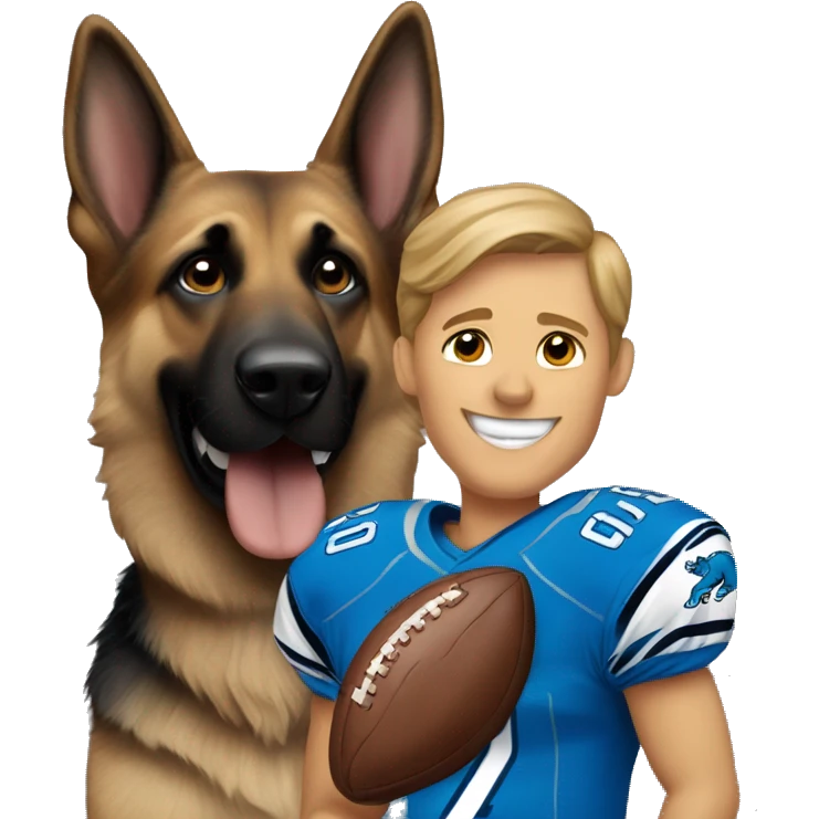 German shepherd with a detroit lions football player emoji