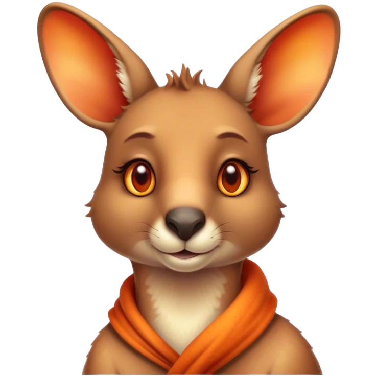 Cinematic Noble Kangaroo Portrait Emoji, Poised and regal, with a powerful, muscular build and a sleek, well-groomed fur of warm red-orange hues, deep-set soulful amber eyes and a strong tail, Simplified yet sharp and sophisticated features, highly detailed, glowing with a warm, dignified glow, high shine, intelligent and athletic, stylized with an air of outback majesty, focused and attentive, soft glowing outline, capturing the essence of a watchful and confident marsupial, so majestic it feels as though it could bound out of the screen with effortless authority! emoji