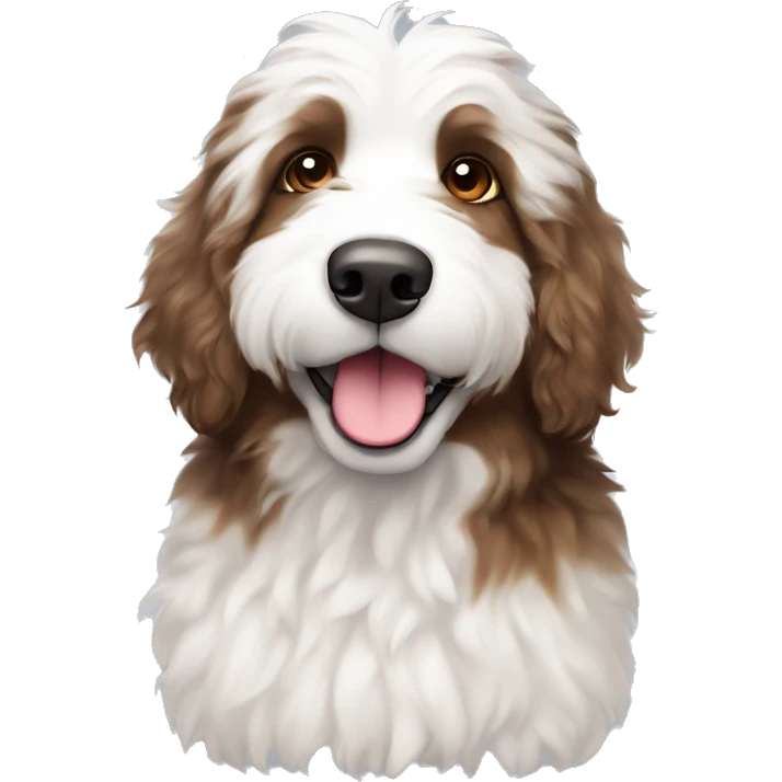 fluffy white bernedoodle with brown spotted eyes  emoji