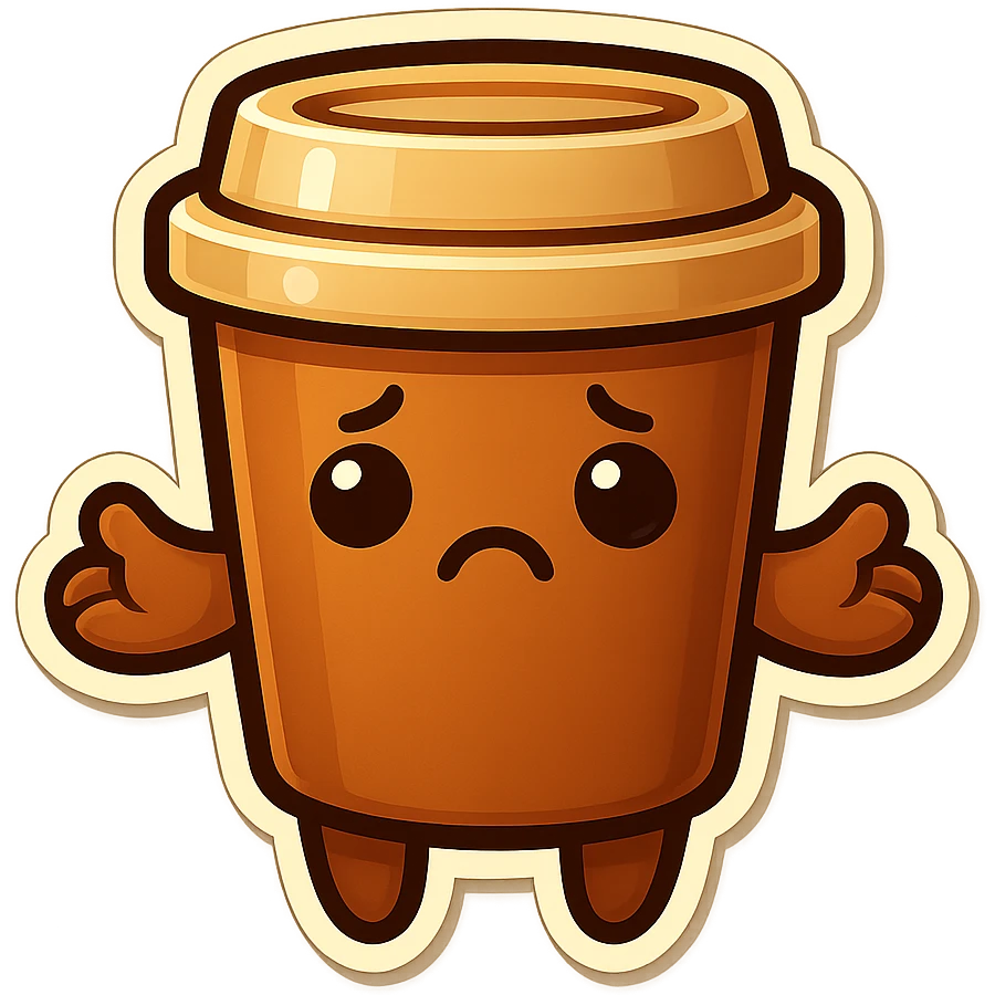 Tall coffee cup, somber, offerring a hug emoji