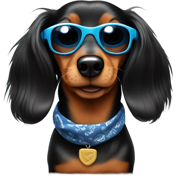 Long haired dachshund looking cool emoji