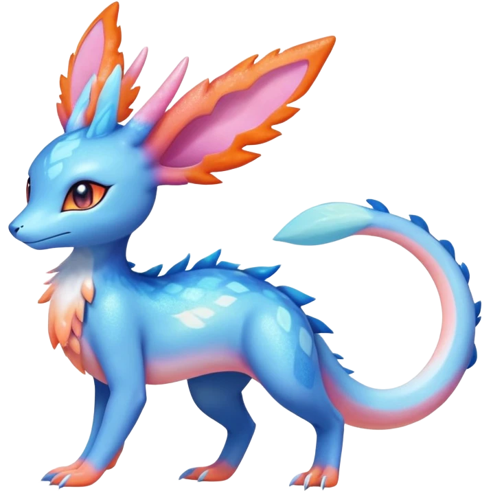 Colorful Shiny Exotic Amaura-Salandit-Aurorus-Sylveon-Fakémon-hybrid-creature (full body)  emoji