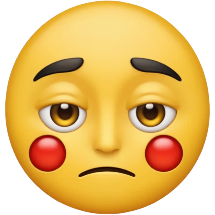 Draw a yellow emoji face with heavy-lidded, subtle bloodshot eyes that look high or stoned. The expression should be dazed, relaxed. Add thick, dark eyebrows angled downwards, and make the eyelids partially closed. emoji