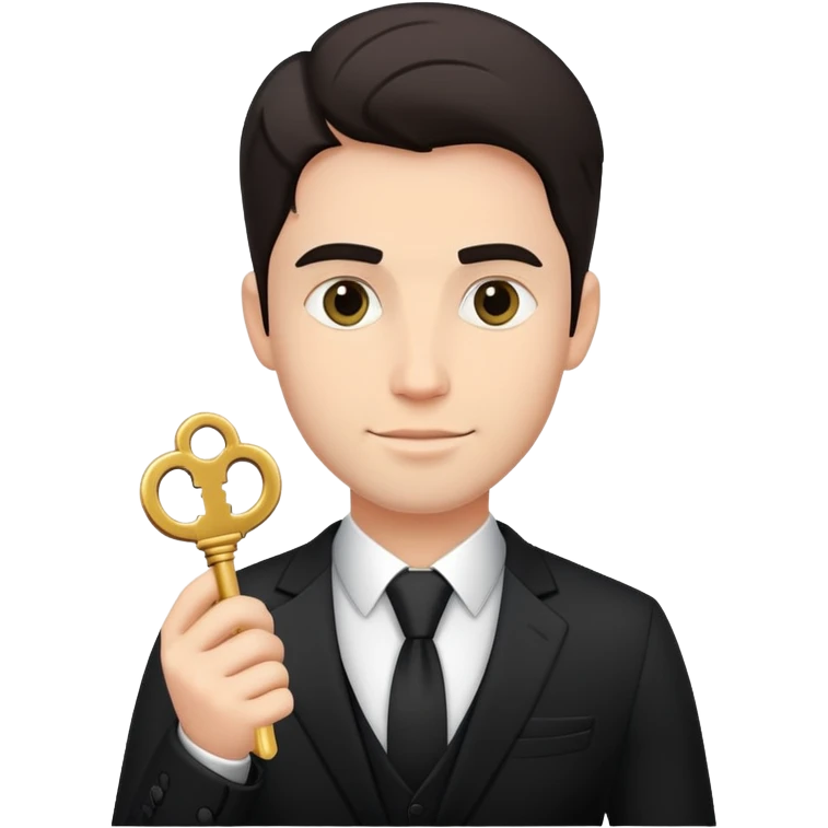 A rich man dressed with black suit formal of 30 age with a small key in hand emoji