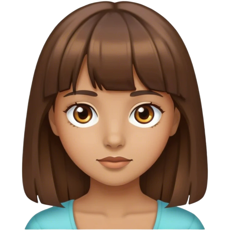 A girl with brown hair with bangs in the front and brown eyes with kinda tan But not skin  emoji