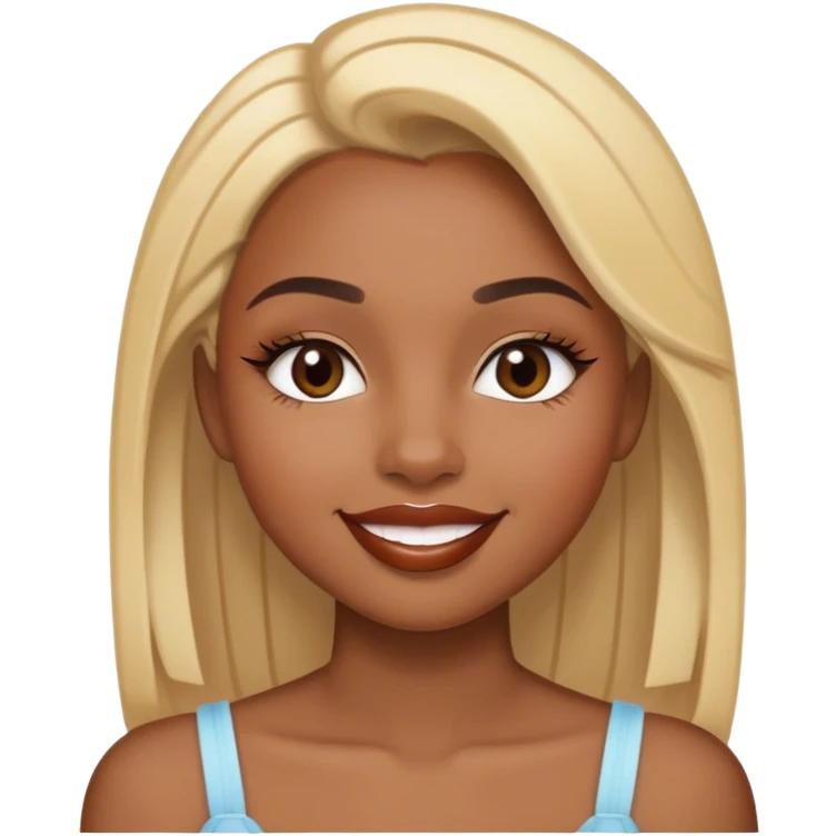 Black girl, whit blonde brown light hair, straight eyebrows, lipliner smiling emoji