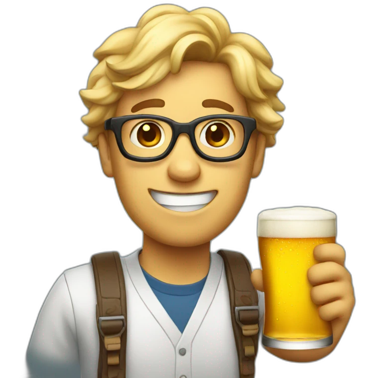 nerd with a beer waving emoji