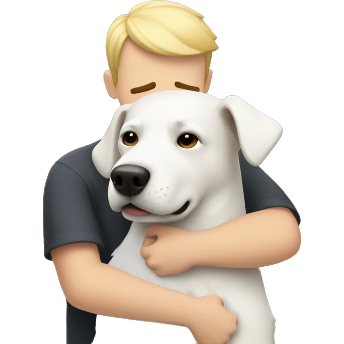 white dog hugs guy emoji
