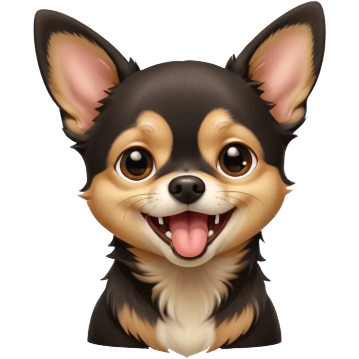 A high-resolution digital illustration of a cute black and tan chihuahua yawning. portrait in a clean, semi-realistic style emoji