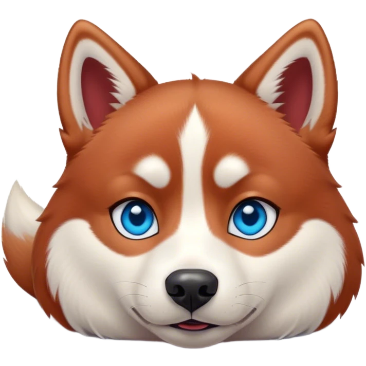Cute, Disney-style red Siberian husky with blue eyes, laying down emoji