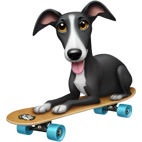 A black greyhound with a white stomach rising a skateboard  emoji